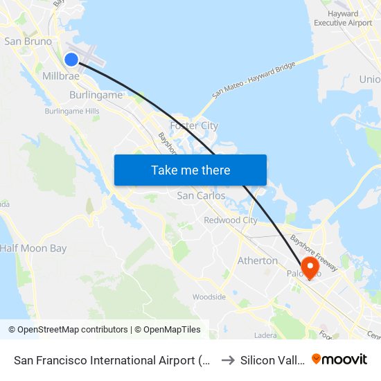 San Francisco International Airport (Sfo) to Silicon Valley map