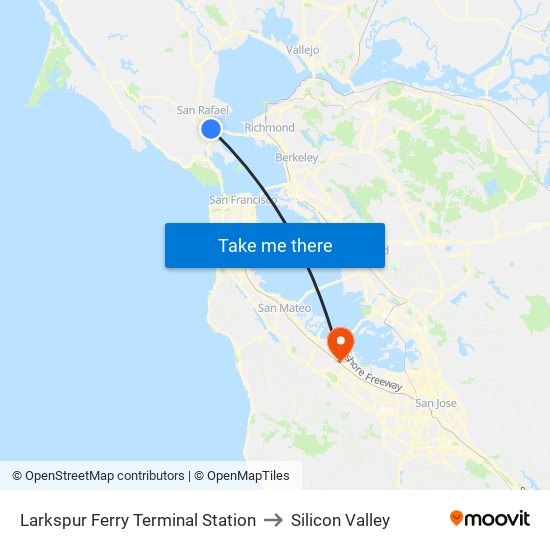 Larkspur Ferry Terminal Station to Silicon Valley map
