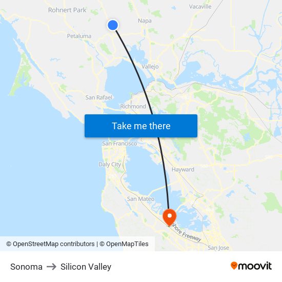 Sonoma to Silicon Valley map