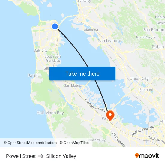 Powell Street to Silicon Valley map