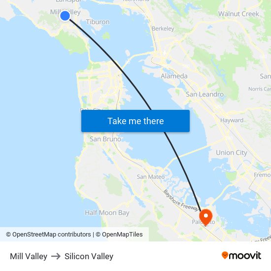 Mill Valley to Silicon Valley map