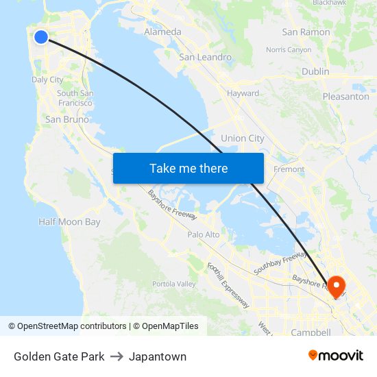 Golden Gate Park to Japantown map