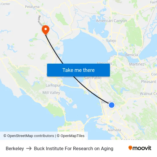 Berkeley to Buck Institute For Research on Aging map