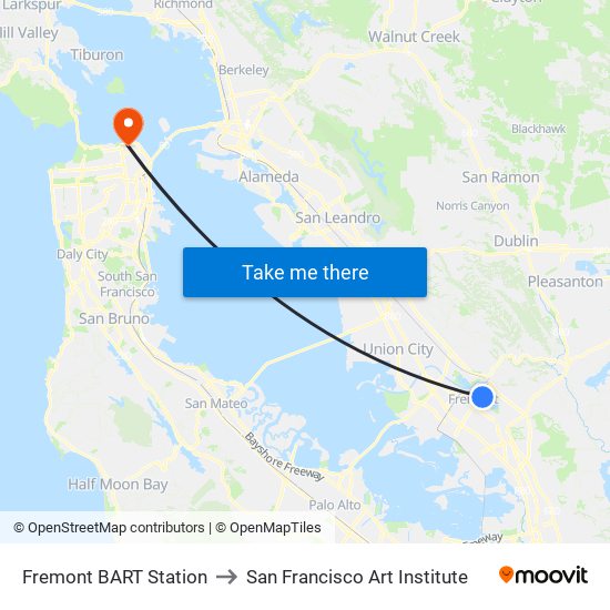 Fremont BART Station to San Francisco Art Institute map