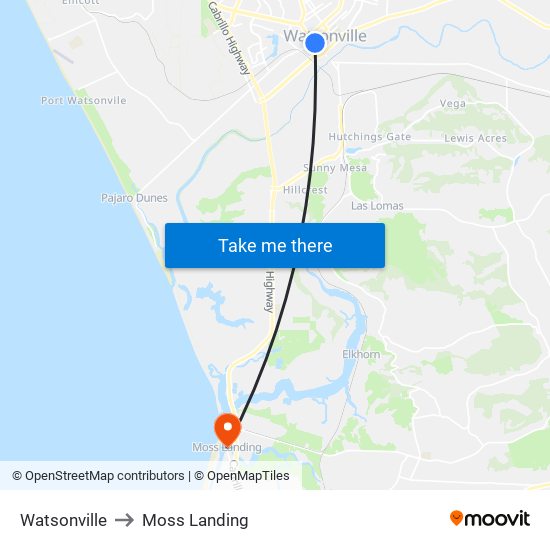 Watsonville to Moss Landing map