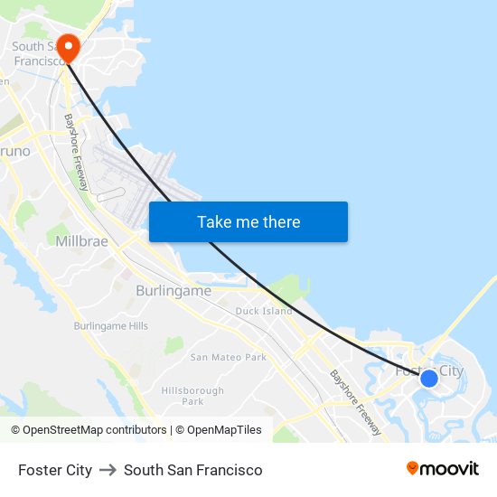 Foster City to South San Francisco map