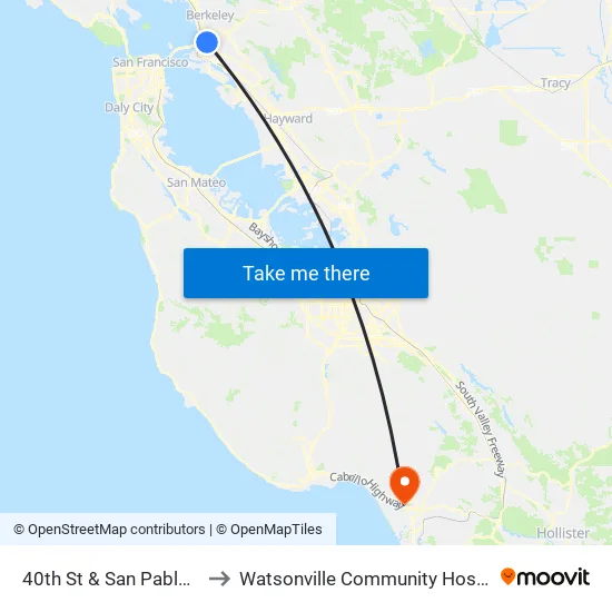 40th St & San Pablo Av to Watsonville Community Hospital map