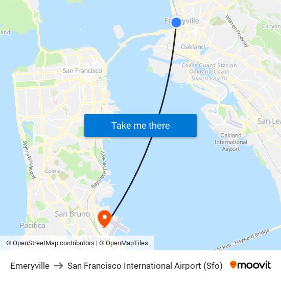 Emeryville to San Francisco International Airport (Sfo) map