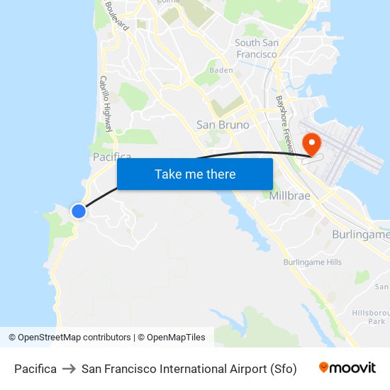 Pacifica to San Francisco International Airport (Sfo) map