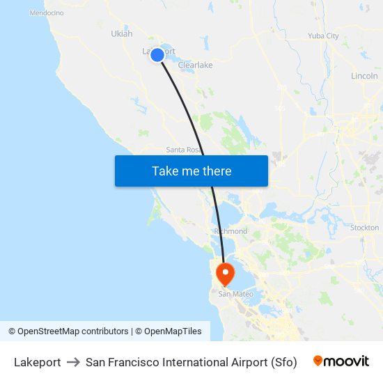 Lakeport to San Francisco International Airport (Sfo) map