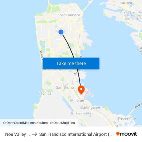 Noe Valley, Sf to San Francisco International Airport (Sfo) map