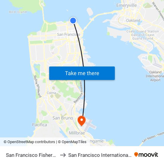 Fisherman's Wharf to San Francisco International Airport (Sfo) map