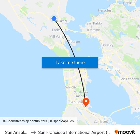 San Anselmo to San Francisco International Airport (Sfo) map