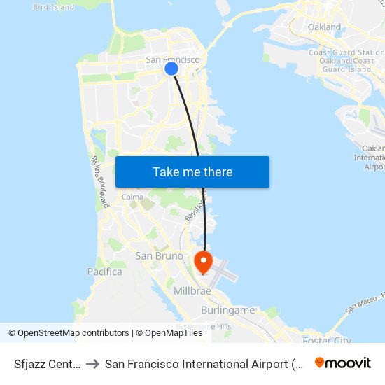 Sfjazz Center to San Francisco International Airport (Sfo) map