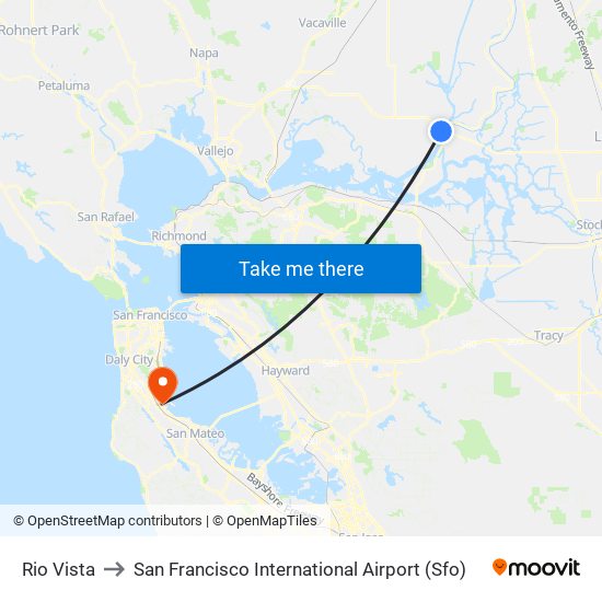 Rio Vista to San Francisco International Airport (Sfo) map