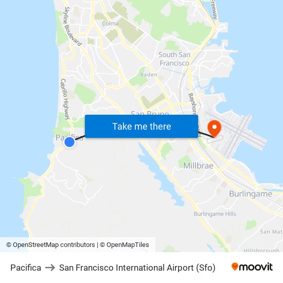 Pacifica to San Francisco International Airport (Sfo) map