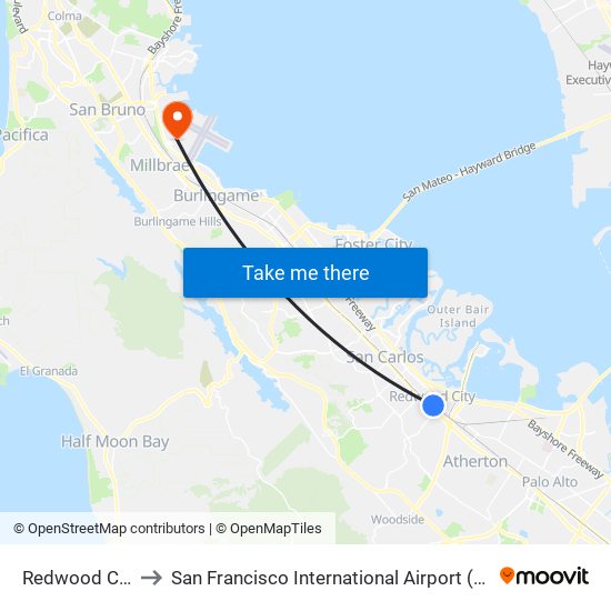 Redwood City to San Francisco International Airport (Sfo) map