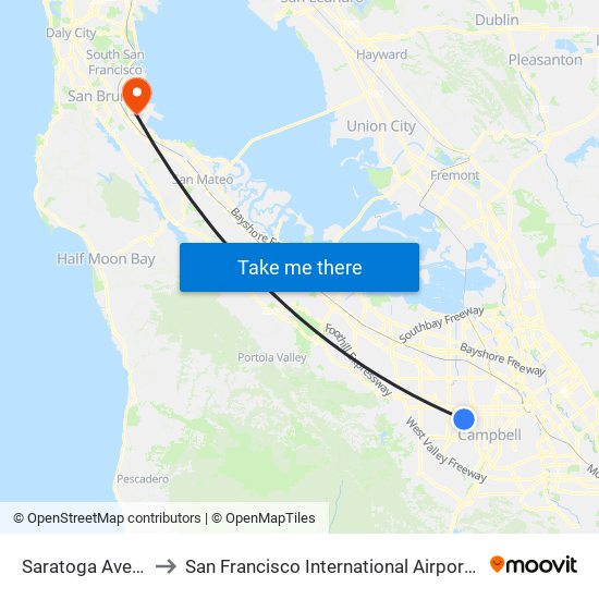 Saratoga Avenue to San Francisco International Airport (Sfo) map