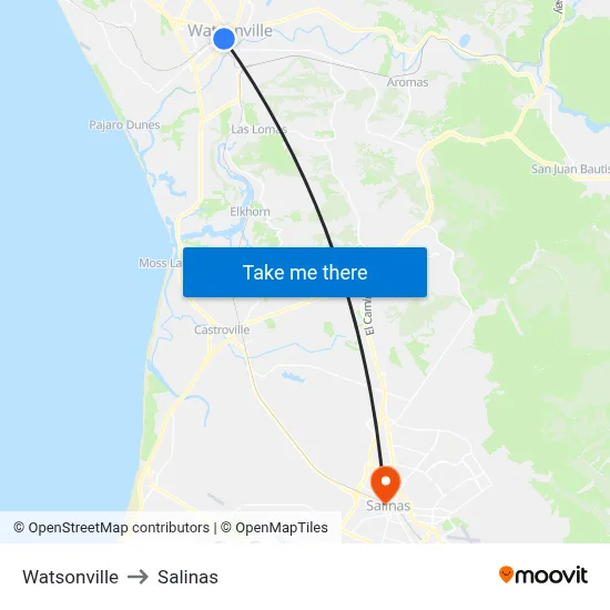 Watsonville to Salinas map