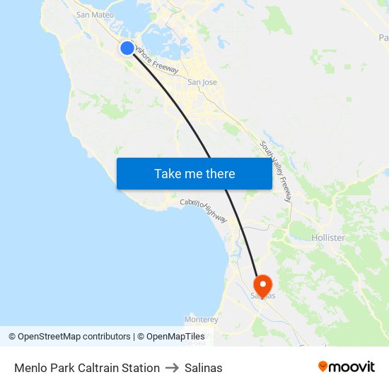 Menlo Park Caltrain Station to Salinas map