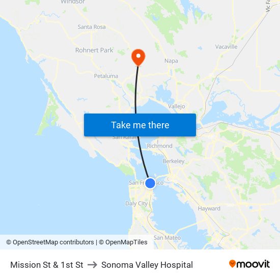 Mission St & 1st St to Sonoma Valley Hospital map