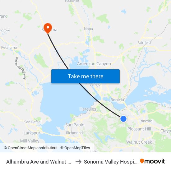 Alhambra Ave and Walnut Ave to Sonoma Valley Hospital map