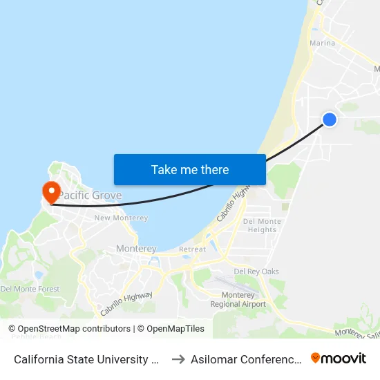 California State University Monterey Bay to Asilomar Conference Grounds map