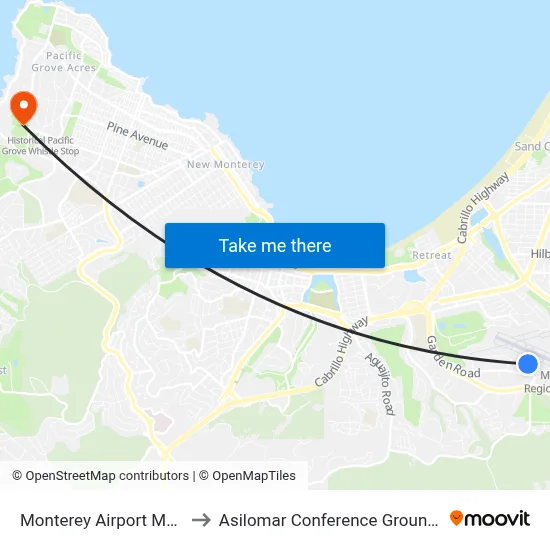 Monterey Airport MRY to Asilomar Conference Grounds map