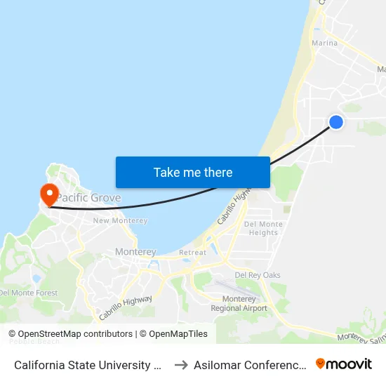 California State University Monterey Bay to Asilomar Conference Grounds map