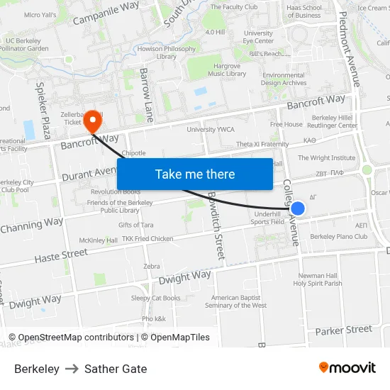 Berkeley to Sather Gate map