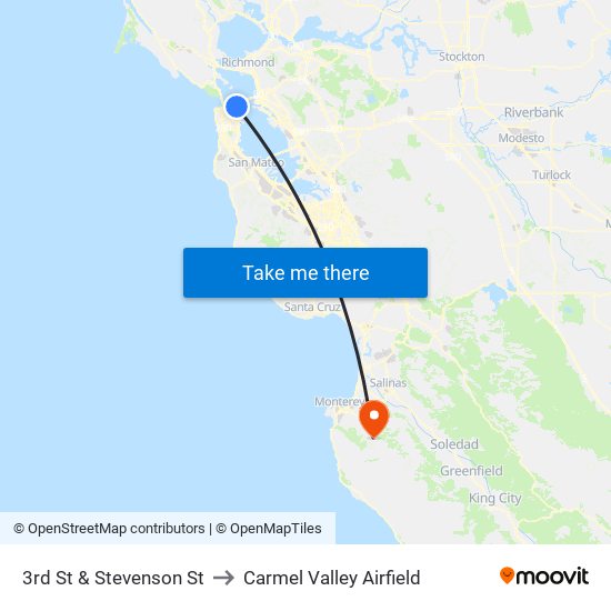 3rd St & Stevenson St to Carmel Valley Airfield map