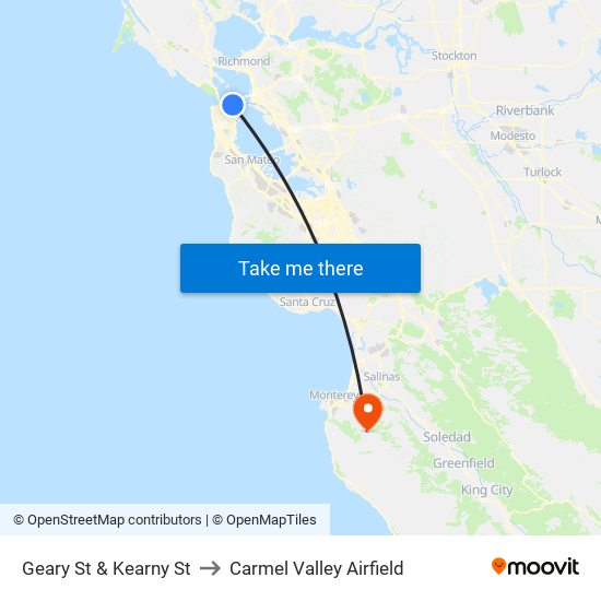 Geary St & Kearny St to Carmel Valley Airfield map