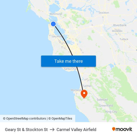 Geary St & Stockton St to Carmel Valley Airfield map