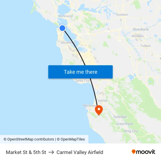 Market St & 5th St to Carmel Valley Airfield map