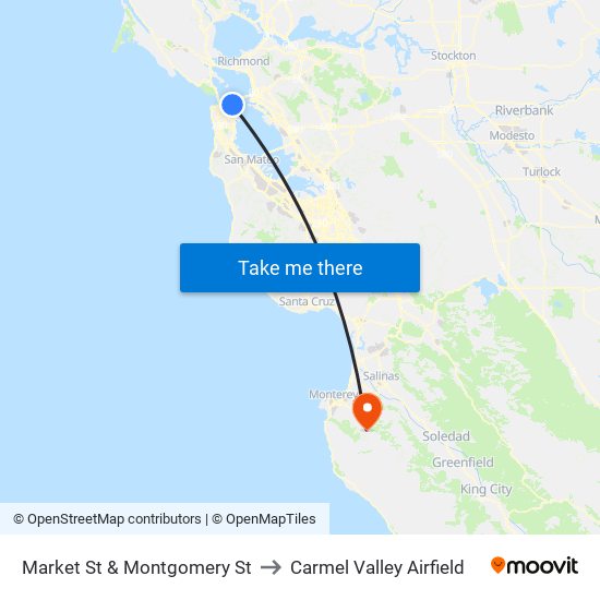 Market St & Montgomery St to Carmel Valley Airfield map