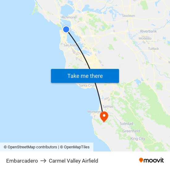Embarcadero to Carmel Valley Airfield map
