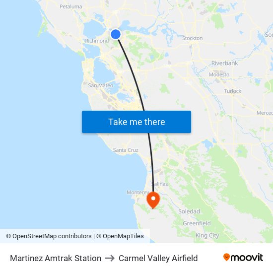 Martinez Amtrak Station to Carmel Valley Airfield map