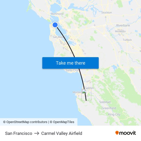 San Francisco to Carmel Valley Airfield map