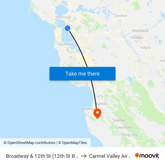 Broadway & 12th St (12th St BART) to Carmel Valley Airfield map