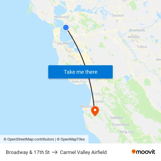 Broadway & 17th St to Carmel Valley Airfield map