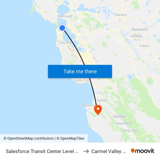 Salesforce Transit Center Level 3 Bus Deck to Carmel Valley Airfield map