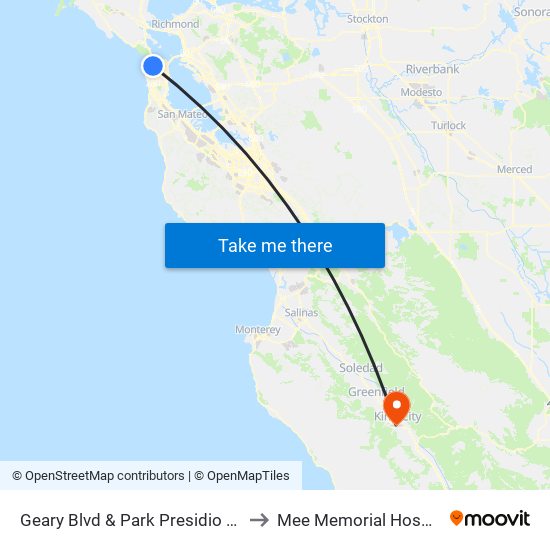 Geary Blvd & Park Presidio Blvd to Mee Memorial Hospital map