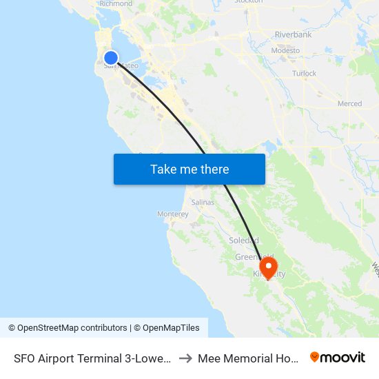 SFO Airport Terminal 3-Lower Level to Mee Memorial Hospital map