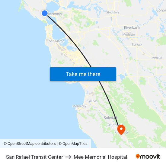 San Rafael Transit Center to Mee Memorial Hospital map