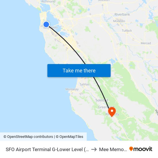 SFO Airport Terminal G-Lower Level (International Terminal Courtyard) to Mee Memorial Hospital map