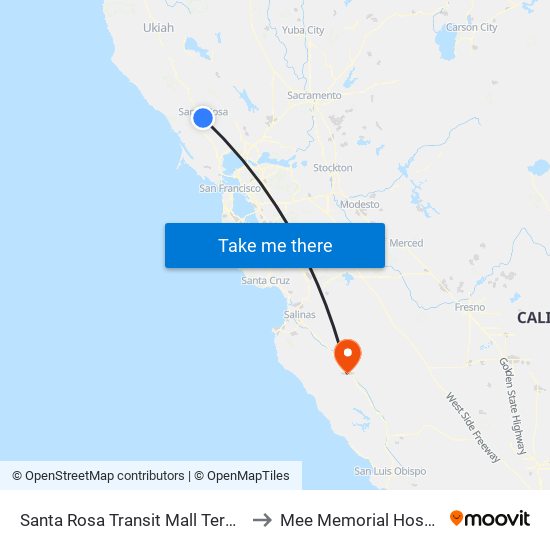 Santa Rosa Transit Mall Terminal to Mee Memorial Hospital map