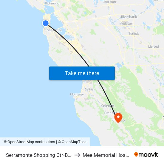 Serramonte Shopping Ctr-Bay 3 to Mee Memorial Hospital map