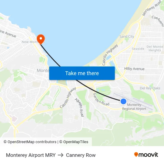 Monterey Airport MRY to Cannery Row map