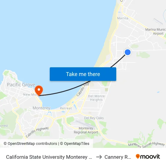 California State University Monterey Bay to Cannery Row map
