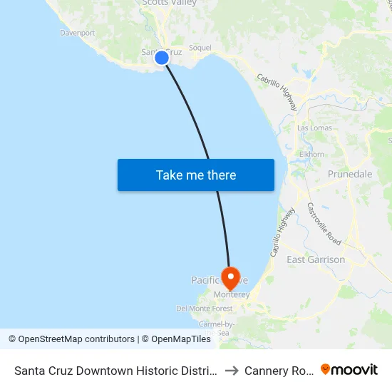 Santa Cruz Downtown Historic District to Cannery Row map